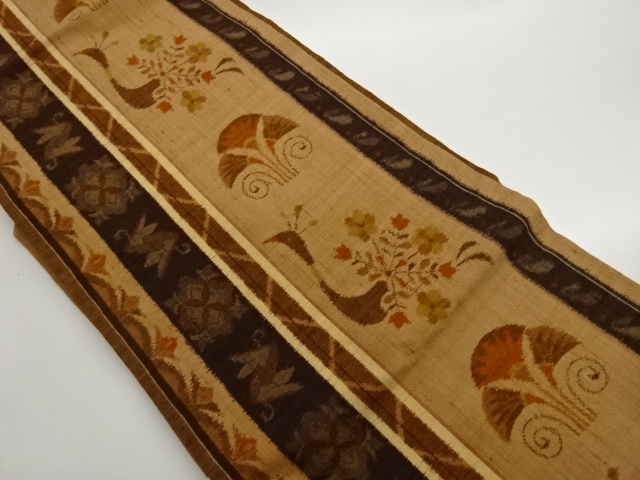 JAPANESE NAGOYA OBI / TSUMUGI / WOVEN FLOWER & BIRD